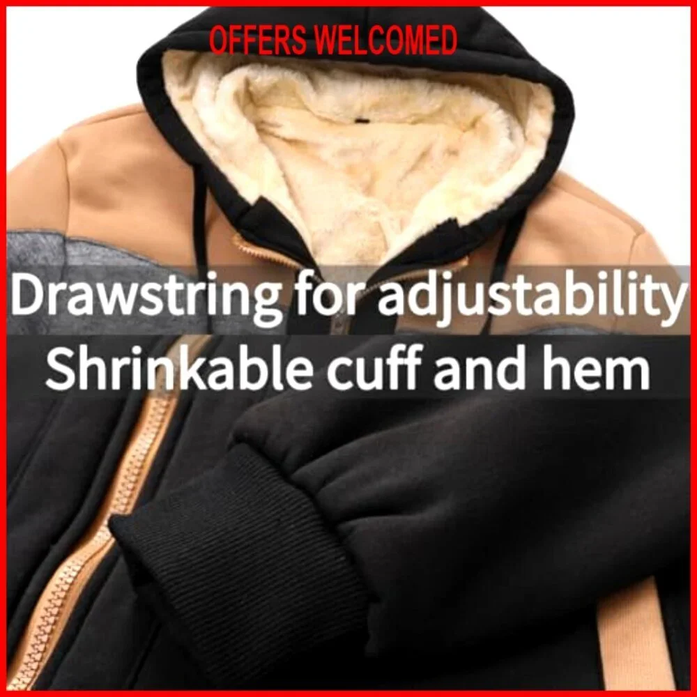 Men's Thermal Fleece Jacket Heavyweight Winter Hooded Cape Coat